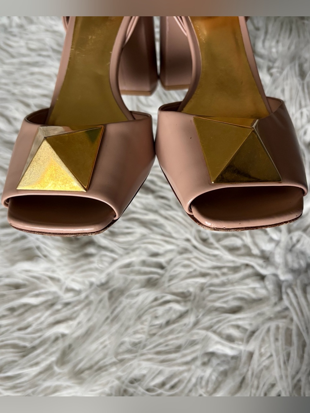 VALENTINO GARAVANI Stud Calfskin Rose Cannelle Ankle Strap Block Heel Pumps 38 - Picture 5 of 9